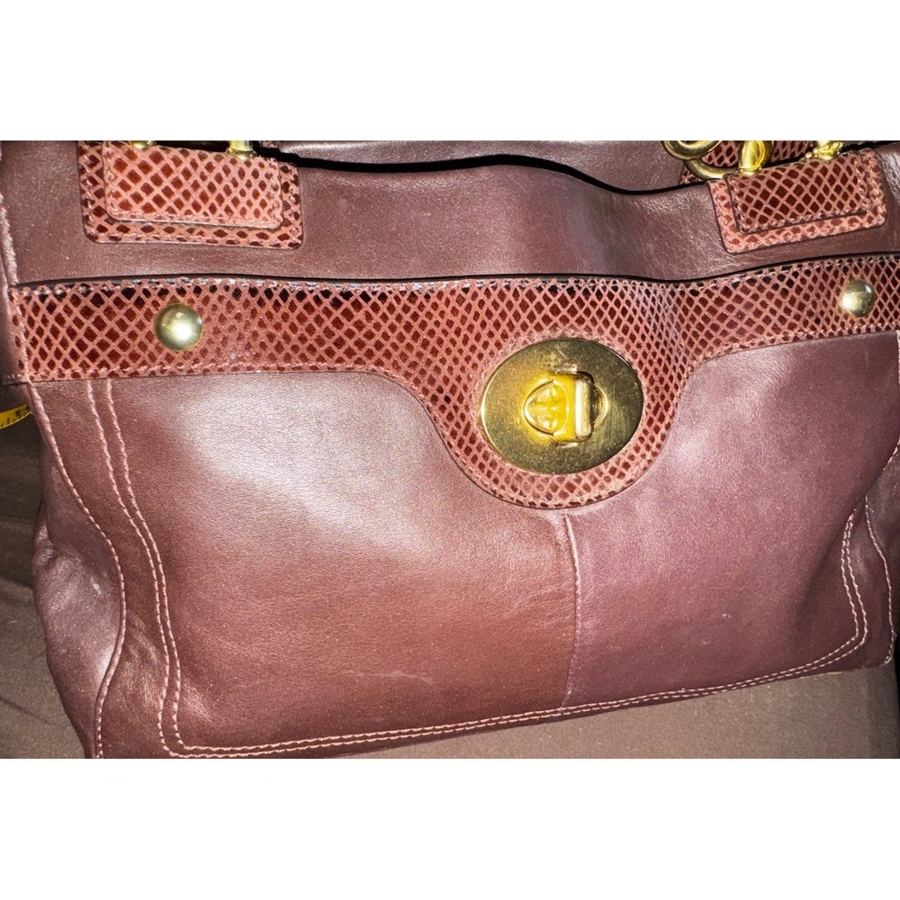 Coach penelope Leather Carryall Snakeskin Accent Turn lock Bag F16531 EUC PT2 - Picture 4 of 13